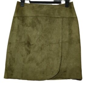Bebe Faux Suede Wrap Mini Skirt Womens Olive‎ Green A Line Minimalist